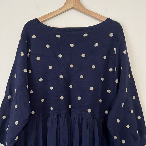 Torrid Polka Dot Babydoll Sweater Mini Dress Plus Size 6X Navy Blue Gold - Picture 7 of 10